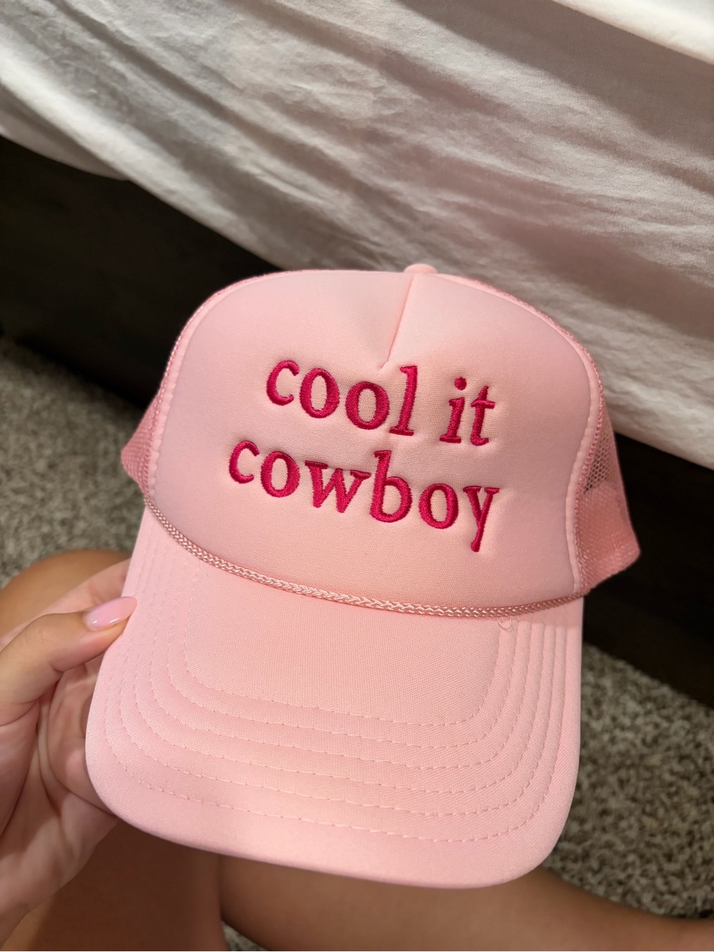 Pink "cool it cowboy" Trucker Hat
